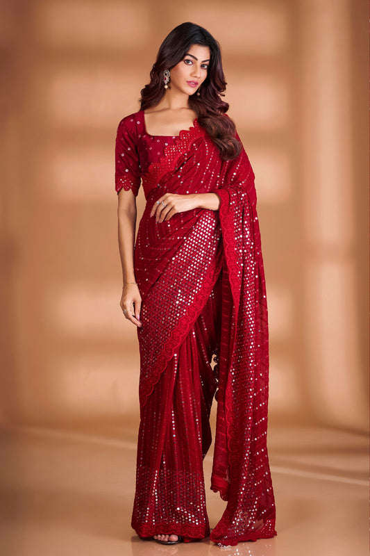 TRADITIONAL INDIAN WOMEN TRENDY FANCY PREMIUM SILK SOFT GEORGETTE SAREE