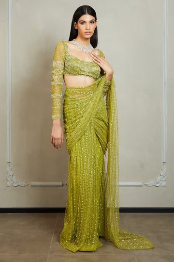 Skip to the end of the images gallery Skip to the beginning of the images gallery Light Green Nylon Butterfly Net Saree For Party