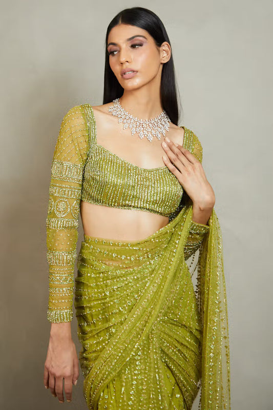 Skip to the end of the images gallery Skip to the beginning of the images gallery Light Green Nylon Butterfly Net Saree For Party