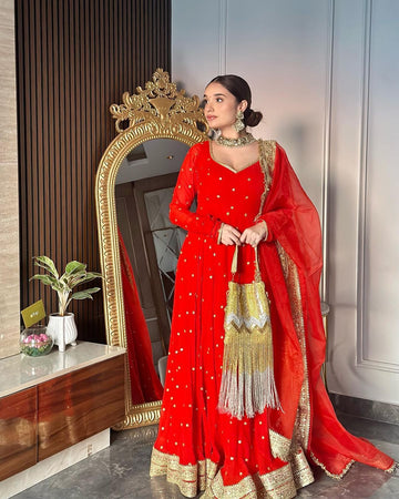 Red Beautifully Gown with high Embroidery and Sequence work