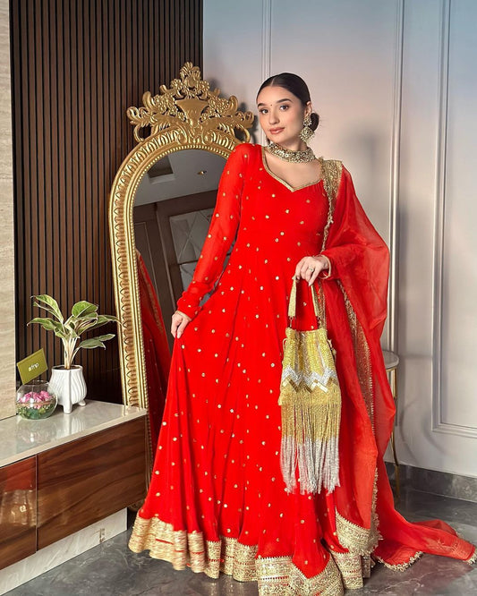 Red Beautifully Gown with high Embroidery and Sequence work