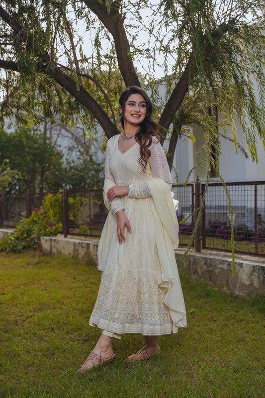 Cream Colour Anarkali suit 3 pair