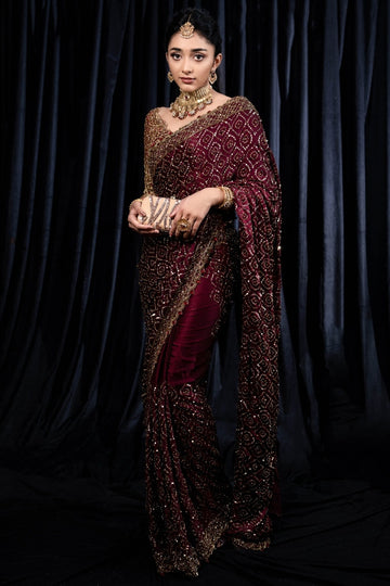 Maroon Kasturi Georgette Silk Zari Work Saree