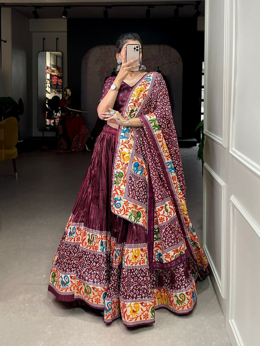 Lehenga With full Printed with Gotta Patti Lace Border also comes with tassels