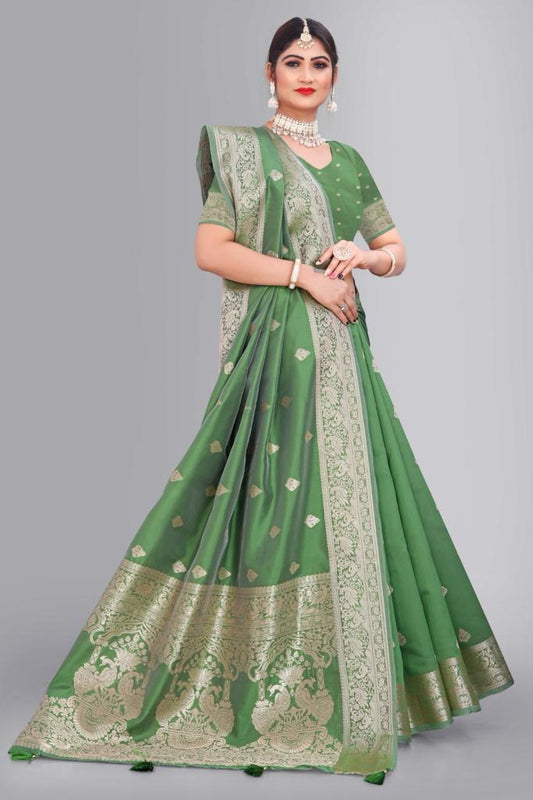 The Timeless Elegance of Heavy Jacquard Work Lichi Silk Green Sarees