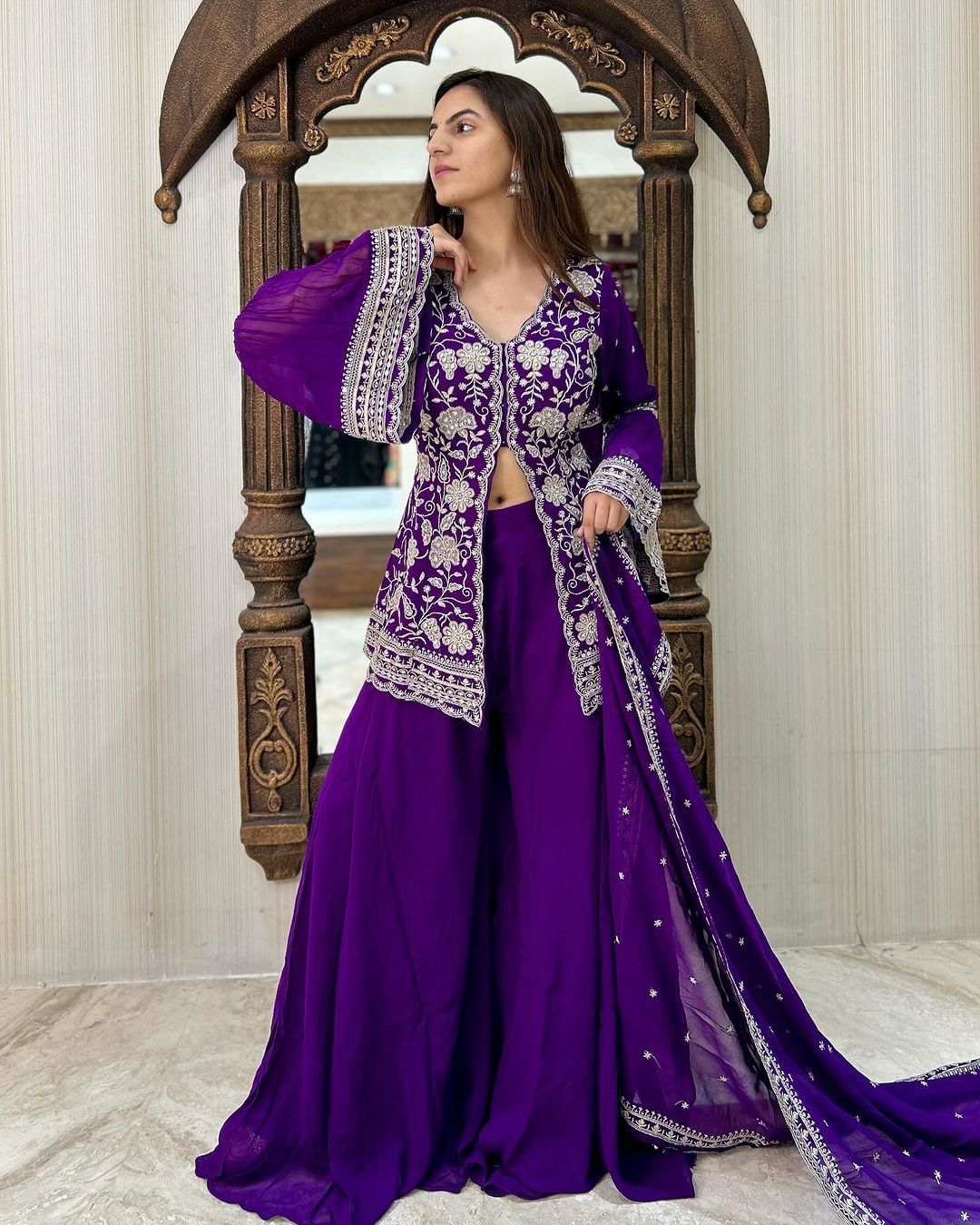 New Designer Outfit Premium PURPLE color High Quality embroidery work