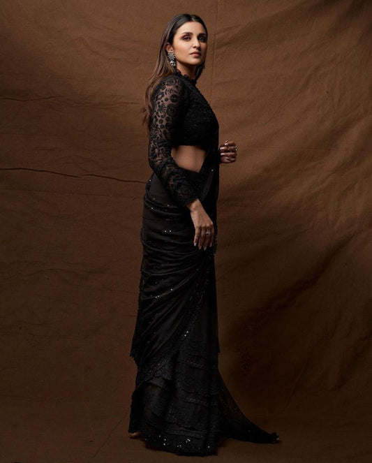 BLOOYWOOD PARINEETI PREMIUM BLACK JADE SAREE SUPER HIT DESIGN SAREE