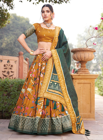 Embrace the elegance of Dola Silk, where tradition meets contemporary style in every printed lehenga choli