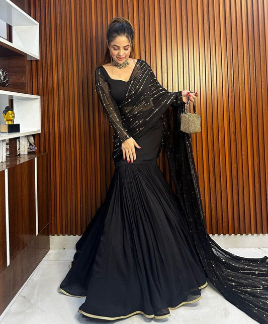 Celebrity Look Designer Black Lehenga,Heavy Premium Saree Style Lehenga Choli,Indian Women Readymade Partywear Evening Wedding Lehenga Choli