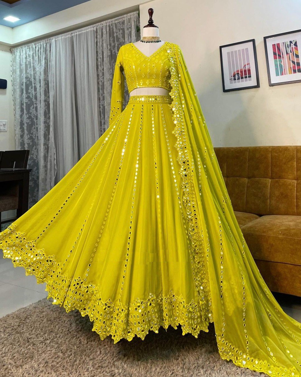 Leman Yellow Color Embroidered Attractive Party Wear Georgette Lehenga choli has a Regular-fit and is Made From High-Grade Fabrics And Yarn.